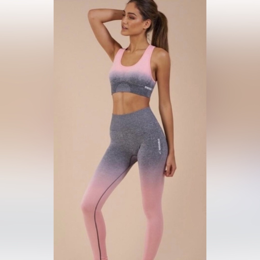Gymshark Ombré Athleisure Pink & Grey Cute Workout Activewear Leggings O/S